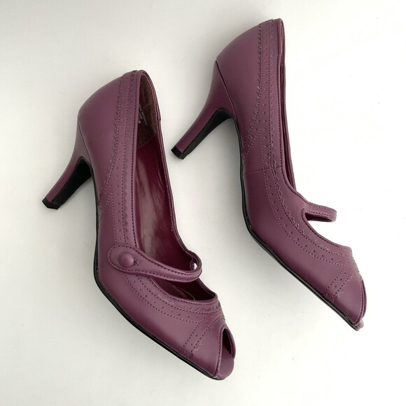 JL Studio Peep Toe Mary Jane Heels Maroon 7.5 - Picture 6 of 12